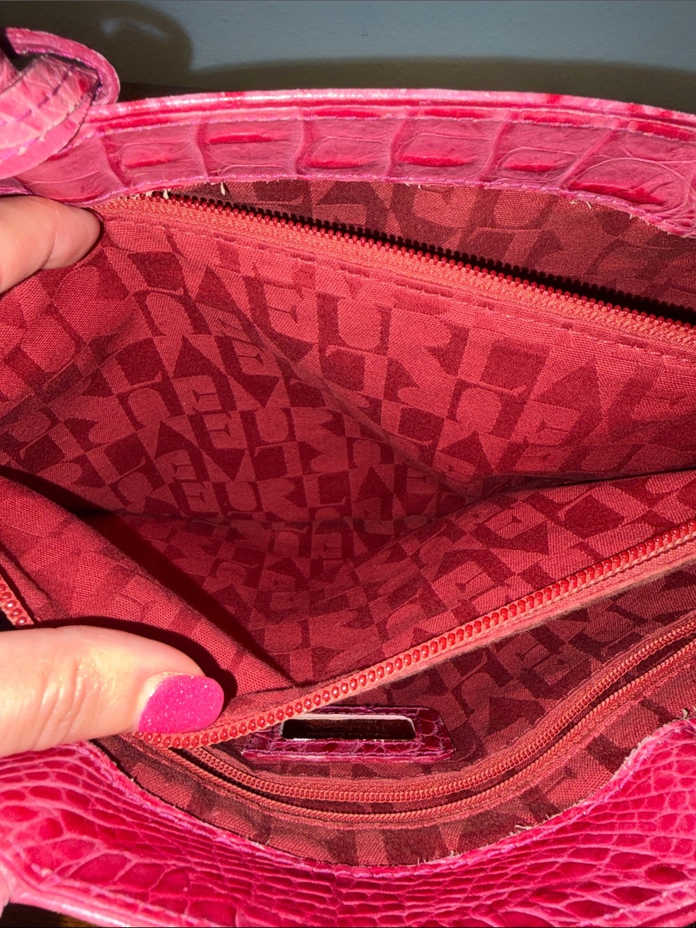 Furla Pink Crocodile-embossed leather Tote Bag rare - Picture 9 of 15